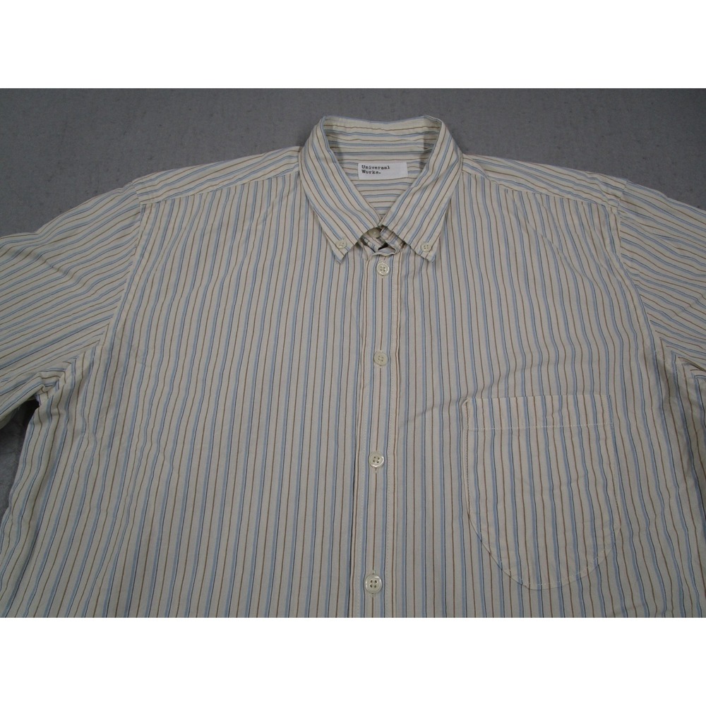 Universal Works Mens Striped Button Down Shirt Blue Brown Cotton Size M 33555 - Picture 2 of 12